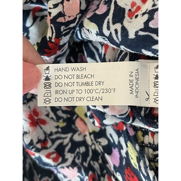 Poupette St Barth Navy Floral Romper Women’s S Frayed Hem Half Sleeve V Neck - Picture 6 of 13